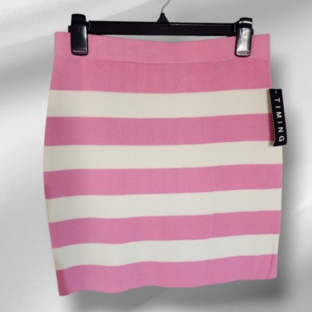 Timing Pink and White Striped Skirt